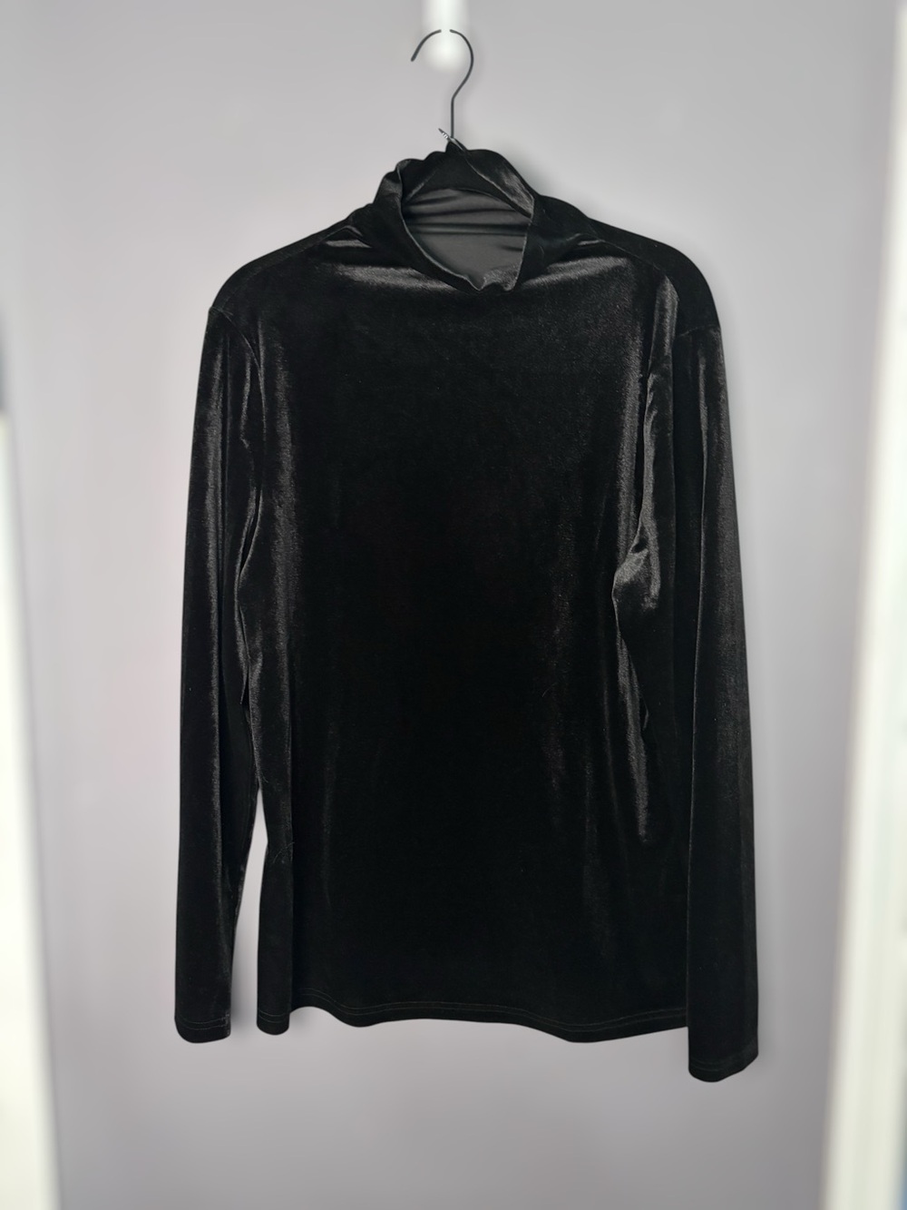 Allegra K Black Velvet Turtleneck Long Sleeve Top Large